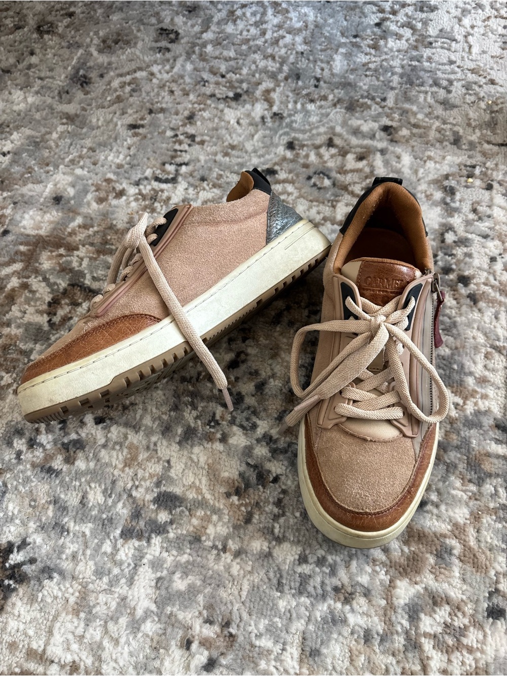 Italian Leather Women’s Sneakers in Beige and Brown